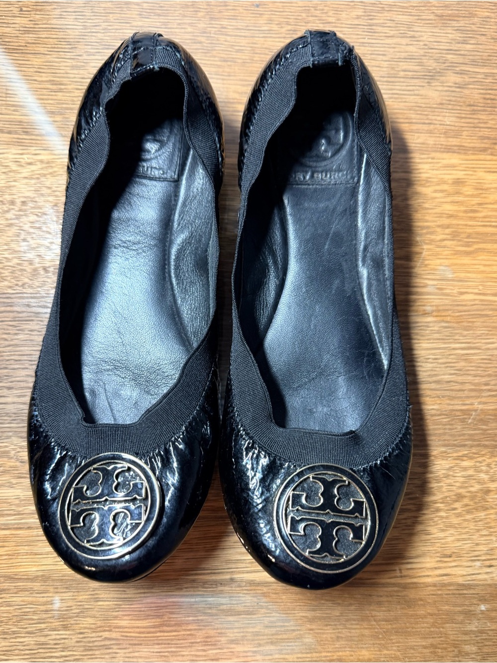 Tory Burch Black Patent Logo Round-Toe Ballet Flats